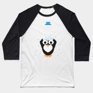 Cute Penguin Taking a Shower Baseball T-Shirt